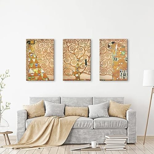 Deco Italia Quadro Trittico Klimt Albero della Vita, stampa su composizione pannelli in legno moderno | misura 160 x 67 cm