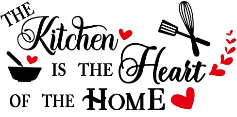 SUPERDANT Decalcomanie A Tema Cucina La Cucina È Il Cuore della Casa Adesivi Murali Decor Adesivi Murali A Forma di Cuore Adesivi Fai da Te Dicendo Wall Art Decalcomanie da Parete per Cucina