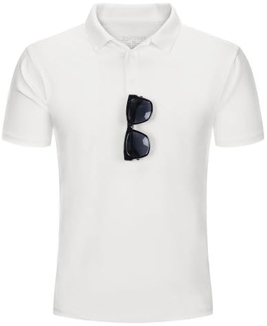 33,000ft Men's Polo Shirt - Short Sleeve T-Shirt Golf Polo Moisture Wicking Quick Drying Outdoor Sports Athletic Tennis Performance Breathable White L