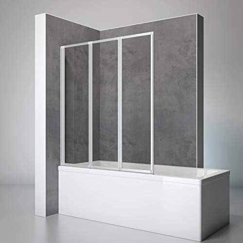 Schulte pare-baignoire 127 x 140 cm, profilé alu-argenté, 3 volets pivotants (47+40+40), écran réversible rabattable, 180° contre le mur, verre de sécurité 3 mm transparent, joint d'étanchéité