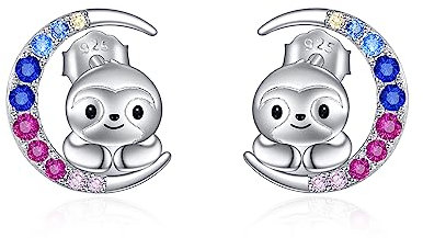 YFN Faultier Ohrringe Sterling Silber Niedliches Tier Faultier Mond Ohrstecker Faultierschmuck Geschenke für Damen Mädchen