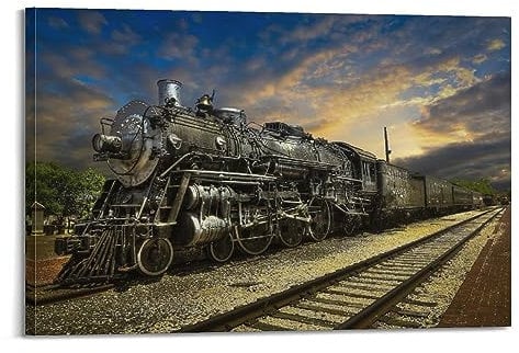 WOMEA Vintage-Poster mit Dampfloken-Eisenbahnfahrt, dekoratives Gemälde, Leinwand-Wandposter und Kunstdruck, modernes Familienschlafzimmer-Dekor-Poster, 60 x 90 cm