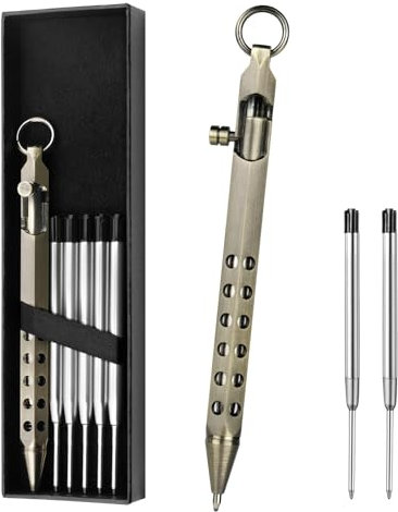 AUAUY Bolt Action Pen, Taktischer Stift, Druckkugelschreiber mit 5 Auswechselbare Mine und Geschenk Box, 1mm Unterschrift Kugelschreiber, Tactical Pen für Business Büroschreibstift (Bronze)