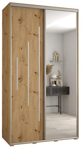 MEBLE KRYSPOL Davos 13 140 Schrank mit Zwei Schiebetüren für Schlafzimmer - Moderner Kleiderschrank mit Spiegel, Kleiderstange und Regalen - 235,2x140x45 cm - Artisan Artisan Silber