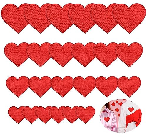 24 Pcs Red Love Heart Patches, Sew on Heart Shape Patches, Heart Shape Iron on Patches Embroidered Applique Sew On Patches, for DIY Jeans, Jacket, Bag,Caps, Christmas Arts Craft Decoration(Red)
