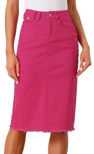Allegra K Jupe en Jean Femmes Mi-Longue Taille Haute Jupe Droite en Denim Vintage Décontractée Rose Vif L