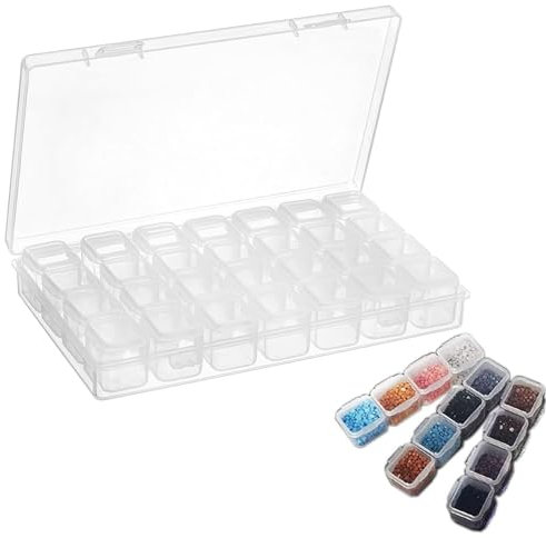 Menmamenma 1 Stück Sortierbox 28 Fächer Kleinteile Dosen für Perlen Aufbewahrungsbox Plastik Transparent Storage Box Sortimentskasten für DIY Schmuck Diamant Ohrringe