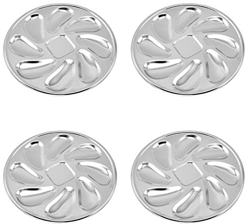 Alberte 4 Pezzi Serie Piatti per Ostriche in Acciaio Inox Piatti per Ostriche a Forma di Guscio Contenitore Di Ostriche Durevole con 8 Slot per Salsa Di Ostriche