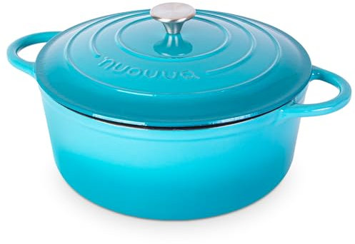 Cocotte en Fonte Émaillée – Casserole Faitout avec Couvercle, Antiadhésif, Marmite pour Induction et Four, 6.9 Liter – Bleu – par Nuovva