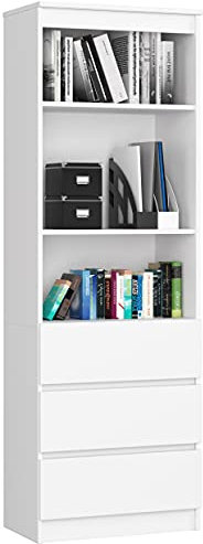 Home Collective Schrank Büroregal Bücherregal Regal weiß 60cm breit 180cm hoch, mit 3 Schubladen