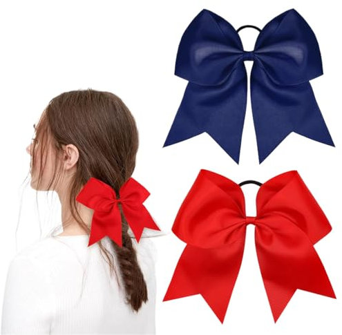 2 Stücke Groß Schleife Haargummis, 8 Zoll Pferdeschwanz Bögen Elastische Haarband, Pferdeschwanzhalter Zopf, Cheerleader Schleifenband Haarstyling-Zubehör, für Cheerleader, Mädchen, Outfit Uniform