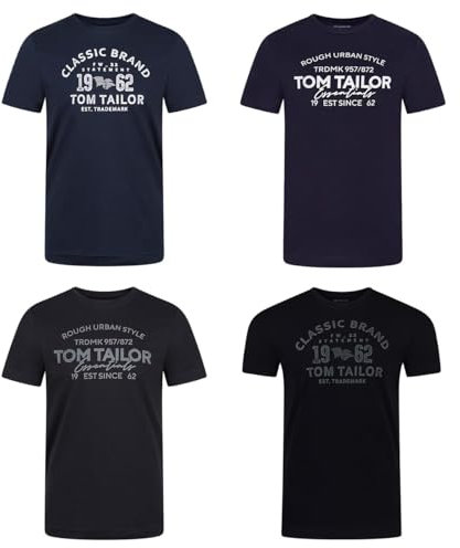 TOM TAILOR Tshirt Herren Baumwolle Regular Fit 4er Pack Set Rundhals Kurzarm Sommer Tee Shirt Logoprint 100% Baumwolle, Größe:XXL, Farbe:Knitted Navy (10690)