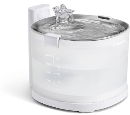 Cheerble E1+ Wireless Cat Water Fountain for Drinking, 2L Pumpless Pet Water Fountain, 5000mAh Battery Operated, Ultra Quiet Water Fountain Cat Bowl with Motion Sensor, Stainless Steel Tray, BPA-Free
