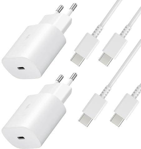 2er-Pack 25W Schnellladegerät USB C Ladegerät für Samsung Galaxy S24/S23/ S22/ S21/ S21 Ultra/ S21 Plus/ S20 Plus/Z Fold 4/ Z Flip 4/ Note20,10,A35,A34,A15,Tablet Netzteil Adapter mit ladekabel(1.5M)