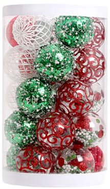 kesurpae Christbaumkugeln, schönes Aussehen für die Weihnachtsdekoration, mehrere Farben erhältlich, Weihnachtskugel Ornamente aus Kunststoff, Rot Grün Weiß