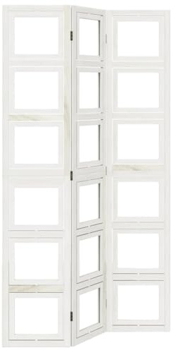 vidaXL Raumteiler 3-TLG., Paravent Faltbar mit Metallscharniere,Trennwand für Wohnzimmer Schlafzimmer Büro, Spanische Wand Sichtschutz, Weiß Massivholz Paulownia