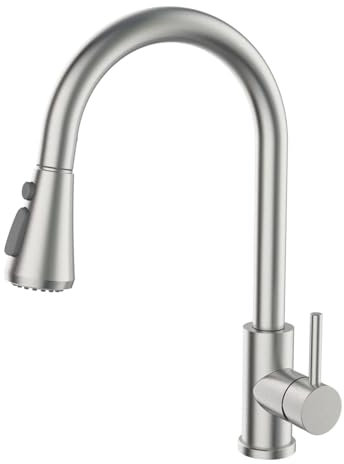 Tondiy Wasserhahn Küche Ausziehbar, Hoch Gebogene Küchenarmatur mit 3 Strahlarten, Edelstahl Armatur für Küche 360°Drehbar, Mischbatterie Küche, Matt