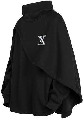 Covisoty Herren Poncho Cape Hoodie Techwear Kapuzenpullover Sweatshirt Long Sleeve Streetwear Casual Urban Rollkragen Pullover