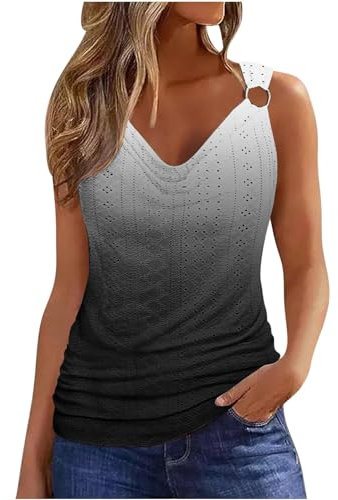 LUNULE Tops Für Damen, Strandkleid Damen Sommer Oberteile Damen Sommer V Ausschnitt Ärmellose Oberteile Frauen Sexy Cami Top Teenager Mädchen Sale Angebote Tshirt Damen Elegant(Gray,M)
