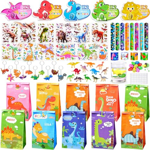 Dinosaurier Party Mitgebsel Kindergeburtstag, Glitzertattoo Kinder Dino 3D Aufkleber Dinosaurier Schlüpfen Geschenktüte, Dino Deko kindergeburtstag Gastgeschenke Spielzeug Junge Dino Mädchen Geschenke