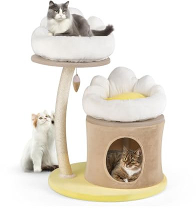 GOPLUS - Árbol para gatos (83 cm, diseño de flores, pequeño árbol para gatos con 2 perchas, cómodo condominio para gatos, con revestimiento de sisal, bola colgante interactiva, para gatos de interior
