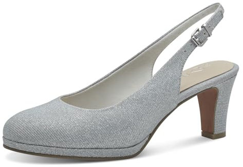 MARCO TOZZI Damen Slingpumps mit Blockabsatz Elegant, Silber (Silver), 40 EU