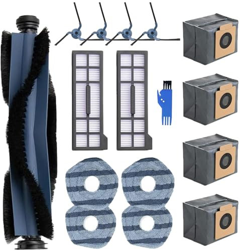 Kit de 16 pièces de rechange pour aspirateur robot Eufy X10 Pro Omni, lavable et réutilisable, 1 brosse à rouleau, 4 brosses latérales, 2 filtres, 4 chiffons à serpillère, 4 sacs à poussière, 1 brosse
