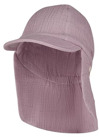 Sterntaler Schirmmütze Nacken Musselin - Mädchen Mütze aus Baumwoll Musselin (Bio) - UV-Schutz 50+ Sonnenhut mit Nackenschutz - Baby- und Kinder Sommer Kopfbedeckung - pastellviolett, Größe 49