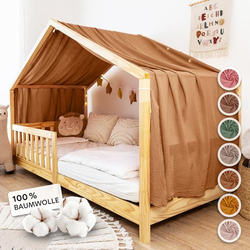 lilimaus Hausbett Himmel [in 12 Farben] Betthimmel Hausbett aus 100% Baumwolle Musselin - Stoffhimmel für Hausbett Deko Mädchen & Jungen - Himmel für Hausbett Kinder - Bett Vorhang Kinderbett