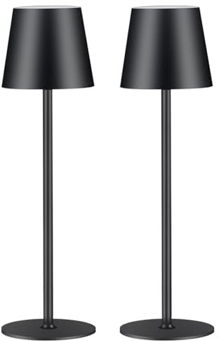 Zoeger Tischlampe Kabellos 2 Stück LED Aufladbar Akku Tischleuchte Warmweiß(2700k-6000k) Aluminium Outdoor Tischlampe IP54 wasserdicht für Restaurant, Schlafzimmer, Bar