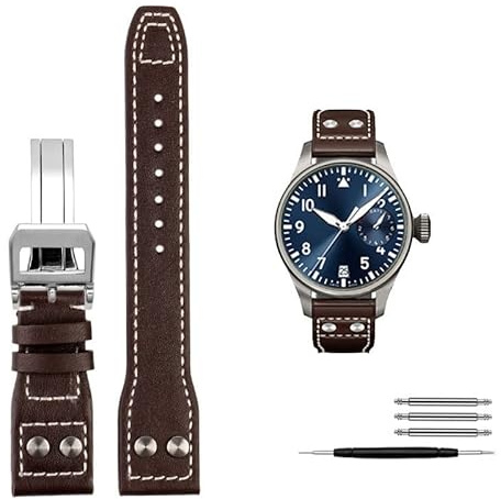ZUC 21 mm 22 mm Kalbsleder-Armband als Ersatz für IWC Watch Pilot PORTOFINO Mark18 Armbänder mit Faltschließe(Brown silver,21mm)
