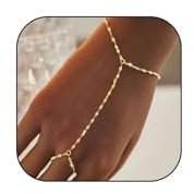 Calkkrer Goldene Handkette Armband und Fingerring, Hand Chain Bracelet Gold, Eleganter Hand Schmuck mit Ring Verbunden, Gold Armband Kettehand, Trendy Manschette Armbänder