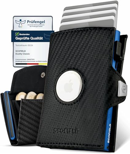 SF SCOFIELD | Airtag Wallet Herren | Airtag Geldbeutel RFID - Schutz | Geldbörse für 9-10 Karten | Portmonee Herren | Portemonnaie | Kartenetui für Apple Air Tag | Wallets for Men Klein