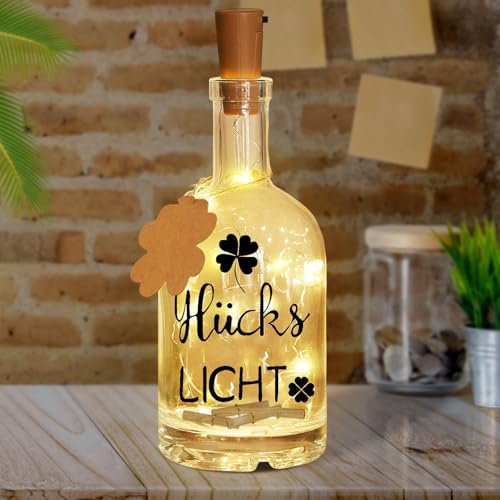 Glückslicht,LED Flaschenlicht mit Spruch Lucky Licht Beleuchtete Dekoflasche mit Korken LED Beleuchtung Warm Licht Lichterketten Dekoflasche Hochzeit Weihnachten Geburtstagsgeschenk Freundin Frauen