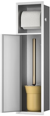Bernkot Toilettenpapier Nische, Einbau-Toilettenbürstenhalter mit Schrank, 304 Edelstahl Toilettenpapierhalter für Badezimmer Renovierung (Silber)