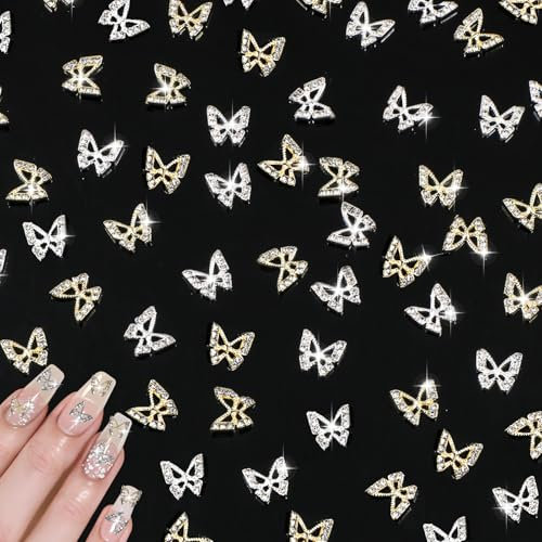 40 Stück Nail Charms Schmetterlings Strasssteine Nägel Schmetterling Nagel Charms Schmetterlings Nagel Kunst Anhänger Metall Nail Art Dekorations Nageledelsteine Nagelschmuck für DIY