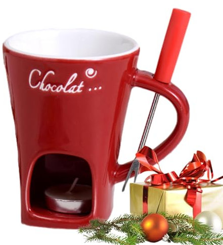 Toseky Chocolate Fondue Mug with Fork, Ceramic Heat-Resistant Cheese Melting Cup, Ceramic Fondue Pot Set, Butter Warmers Pot, Fondue Heated with a, for Afternoon Tea, Candy Snack Caramel Part