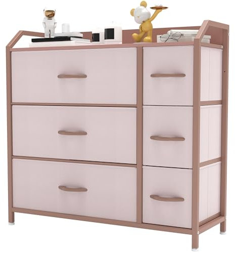 YITAHOME Commode, 6 Tiroirs en Tissu Commode Chambre Meuble de Rangement, Cadre en Métal,pour Chambre à Coucher, Salon,Rose