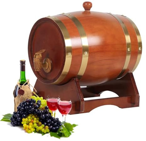 XYUERU Eichenfass Holzfass Weinfass mit Ständer und Zapfhahn, zur Aufbewahrung von Whiskey Bourbon Tequila Anzug für Zuhause Bar Party und Bankett(20L)