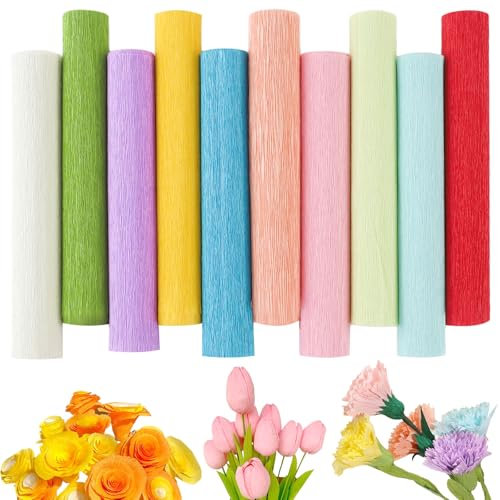 GENHH 10 Rotoli Carta Crespa Colorata, Fiori Di Carta Crespa, Crespa Decorativa Fai Da Te Per Decorare Festa Casa Matrimonio Compleanno Regali Fai Da Te Mix