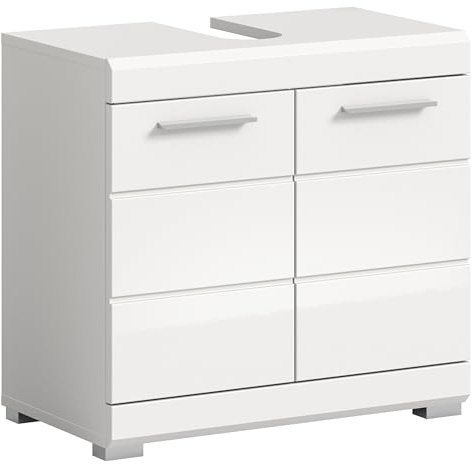 furnling Waschbeckenunterschrank Scott, weiß Hochglanz, 2 Türen, 2 Fächer, Unterschrank mit Siphon-Ausschnitt, Front mit Rillenfräsung, Breite 60 cm