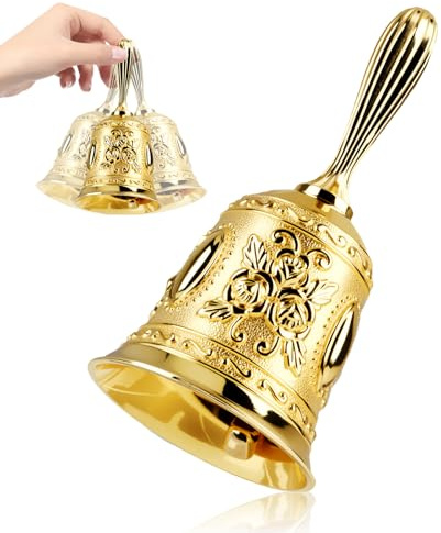 Handglocke aus massivem Messing, goldfarben, zum Klingeln bei der Hochzeit, Handglocken für Senioren, Nachttisch, Lehrer, Klassenzimmer, Abendessenglocke, tibetische Glocken, Meditationsglocke