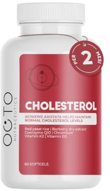Rotes Reismehl mit Monacolin K, Berberin, Coenzym Q10, Chrom, Vitamine K2 & D3 – Rote-Reis-Kapseln – Unterstützt normale LDL-Cholesterinwerte – 60 Stück – Cholesterol