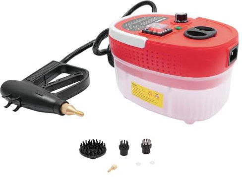 Dampfreiniger,2500W 3Bar Mehrzweck-Dampfreiniger,Dampfreinigungsmaschine mit 2*Borstenbürste und 1*Stahlbürste,Tragbarer Dampfreiniger für Reinigen Sie,Sofa,fliesen,boden,fenster,auto,polster (Rot)