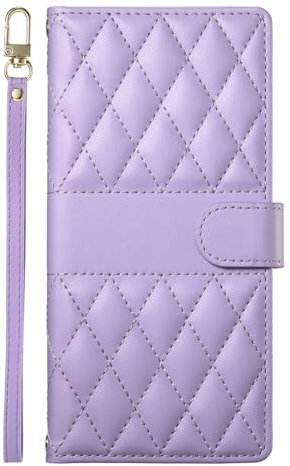 Custodia a portafoglio per Apple iPhone 12/iPhone 12 Pro, antiurto, in morbida pelle, con porta carte di credito, cinturino da polso, protezione magnetica, per Apple iPhone 12/iPhone 12 Pro, viola