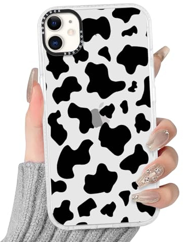 Phoona Cow Print Case for iPhone 11 6,1, Preppy Cute Leopard Girly Aesthetic Pattern Design, Transparent Anti-yellowing Soft Slim TPU Shockproof Protection Bumper Cover for Girls Women, Cow