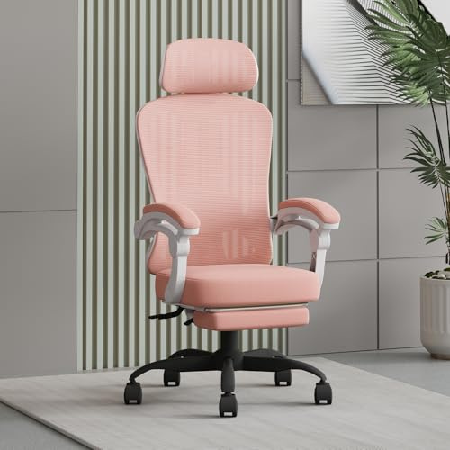 HapGIFT Pink Office Chair Ergonomic Desk Chair with Adjustable Headrest, Mesh Computer Chair with Footrest for Adults Girls Women, Home PC Office Chairs with Link Armrest, Gift, 350LBS, Pink
