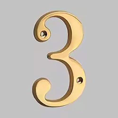 4 inch Modern Metal House Numbers with Screws Golden Brass Door Number 3D Address Numbers Mailbox Address Sign for Outside House Apartment Yard Post Street Garden(3)