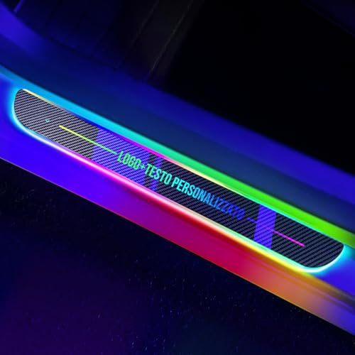 Logo ou Texte personnalisé éclairage de seuil de Voiture,détection Automatique 7 couleurs/12 Modes de Changement,Fibre de Carbone lumière d’Accueil de Voiture à de Conception magnétique sans Fil