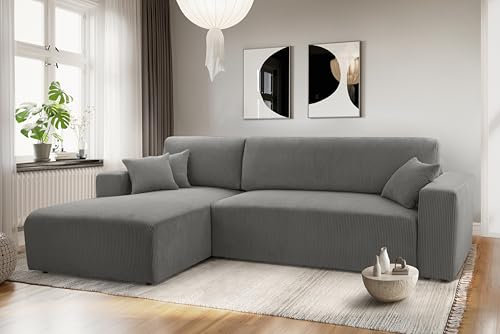 AXLIVING Catea Eckschlafsofa mit Bettkasten L – Graue Eckcouch 279 cm
